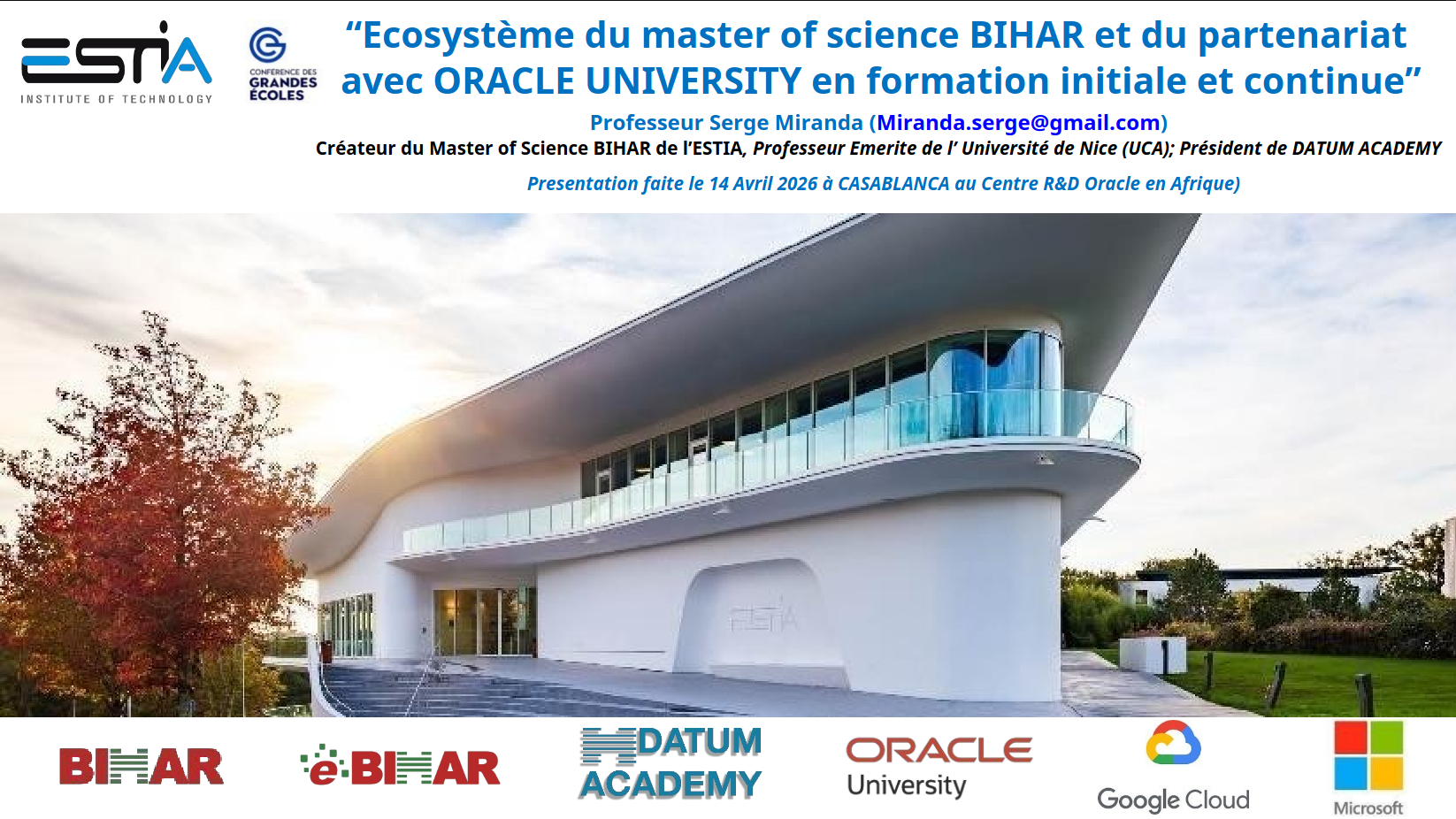 Ecosystème du master of science BIHAR et du partenariat avec ORACLE UNIVERSITY